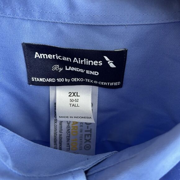 Lands End American Airlines Mens Long Sleeve Blue Uniform Shirt 2XL Tall (50-52) - Picture 3 of 13